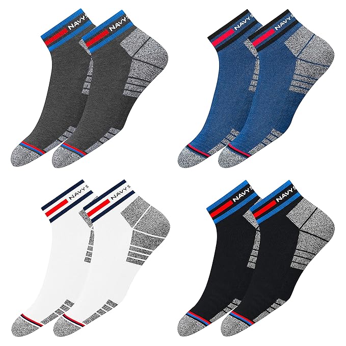 NAVYSPORT Originals Unisex Casual Cushion Cotton Ankle Socks, Assorted Combo, Pack of 4, Free Size
